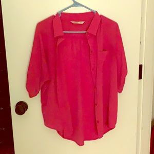 Pink satin-like button up